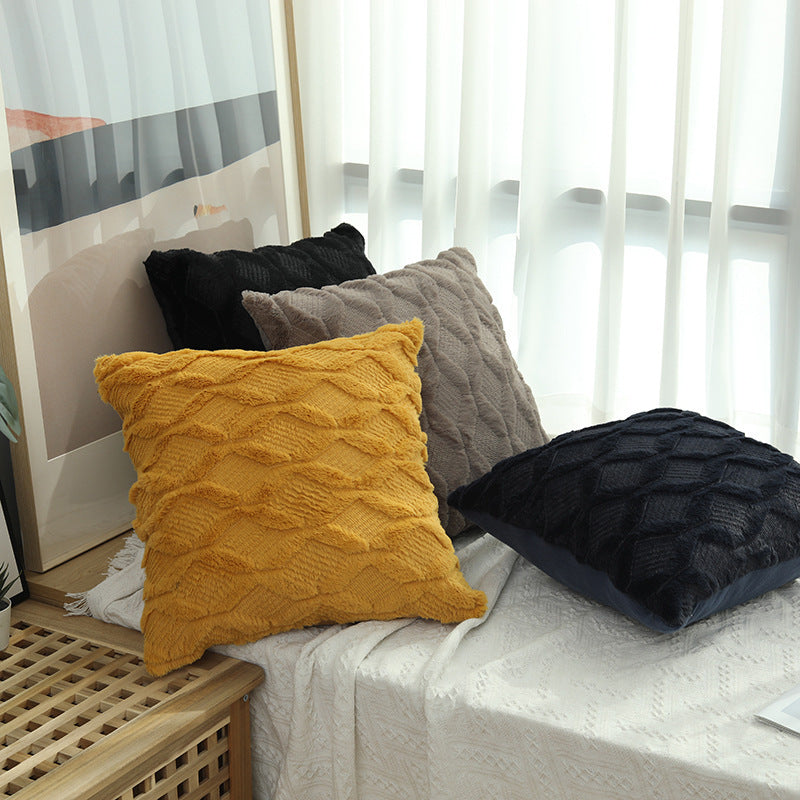 1pcs Plush Pillow Solid Color Sofa Pillowcase Simple Creative Geometric Diamond Block Embroidered Cushion