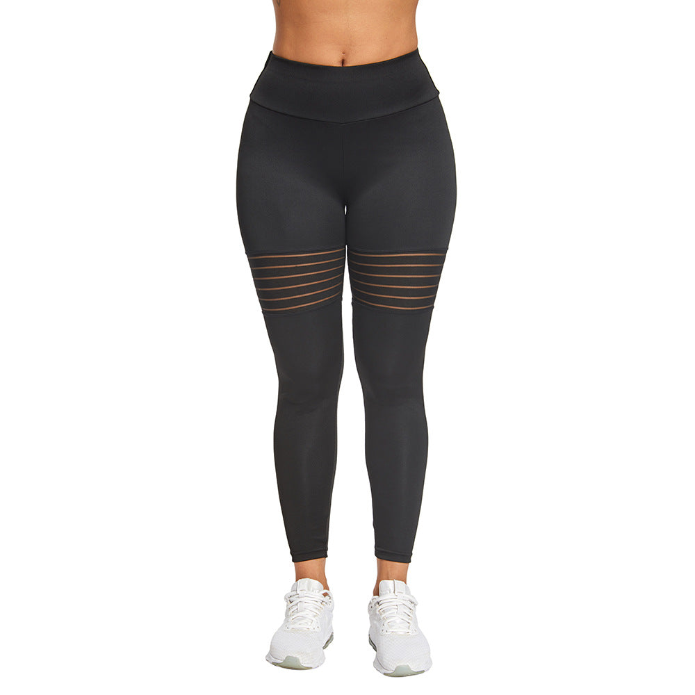 Fitness sports breathable mesh splicing pleated sports bottoming yoga pants