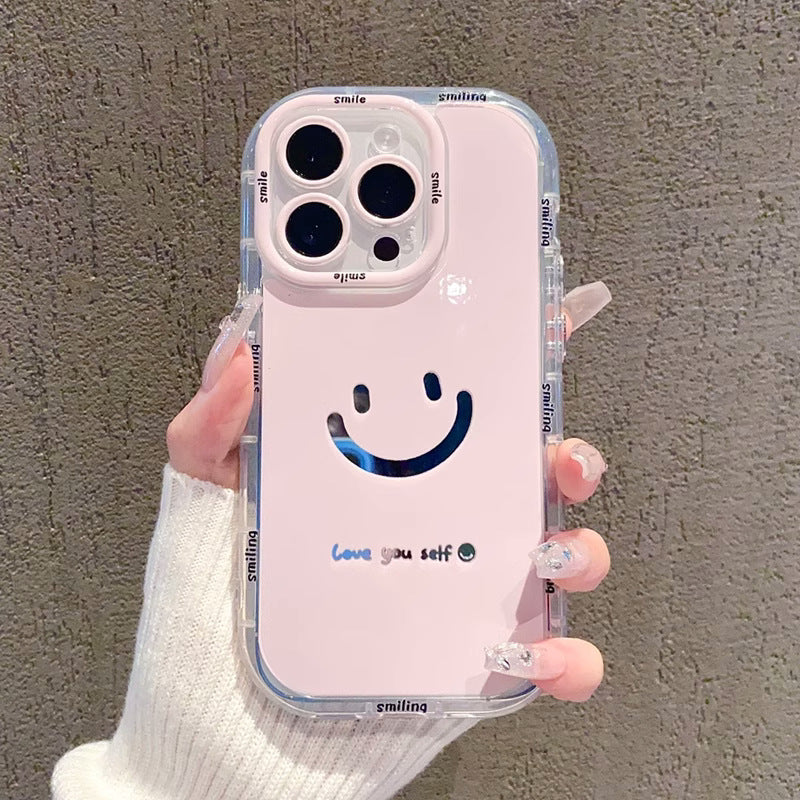 Mirror cream case suitable for Apple 16 Promax phone case with painted smiling face on iPhone 14/13