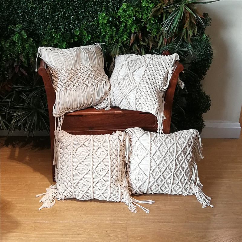 Nordic Handmade Home Decor Knitted Decorative Pillows Cushion Cover with Tassel Crocheted Sofa Bed Pillow Case 45x45cm