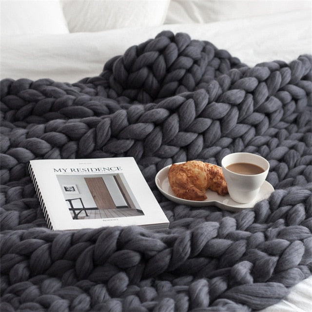 Sofa Cover Chunky Knitted Blankets Handmade Bedspreads Super Thick Yarn Merino Wool Soft Blanket Warm Winter Throw Blanket