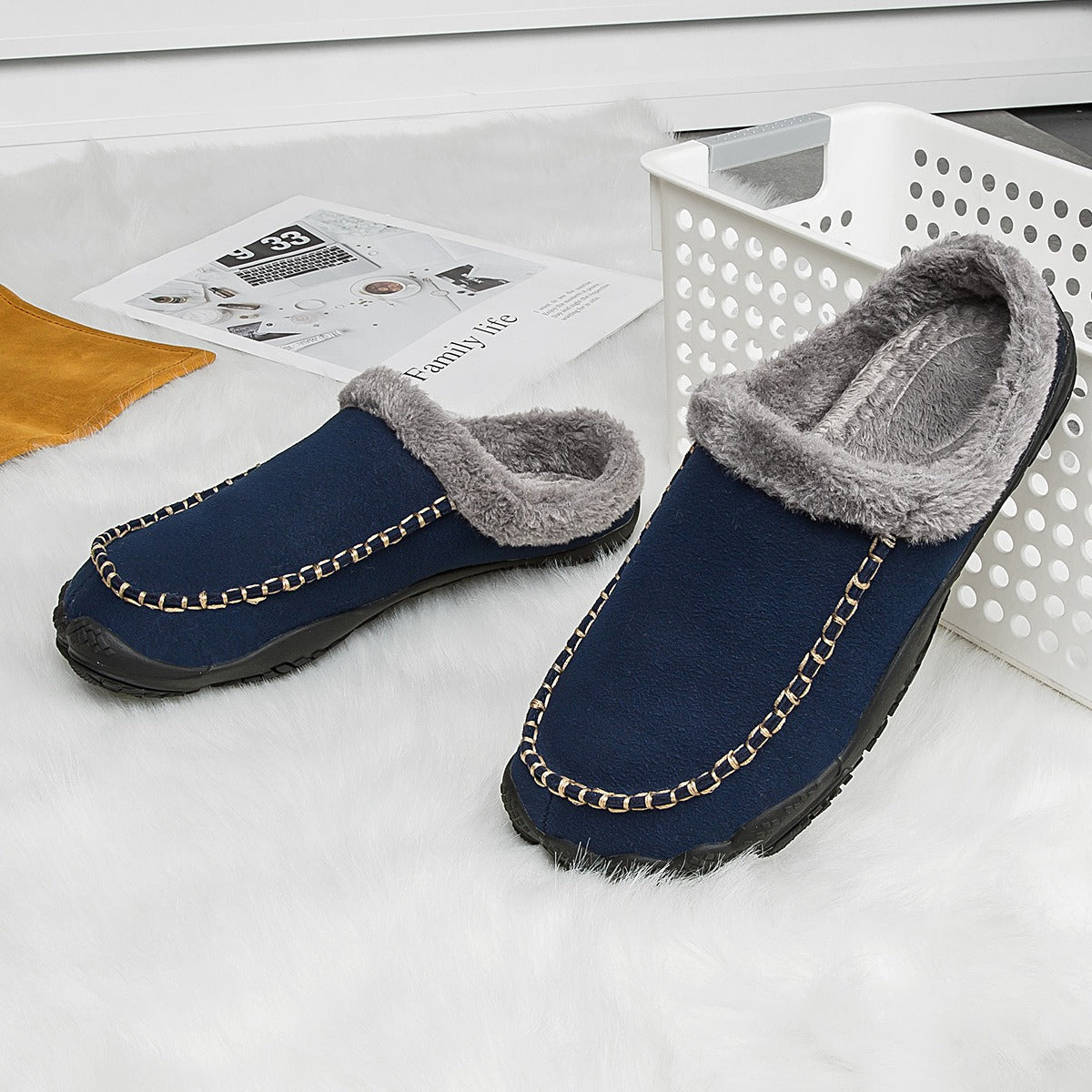 Cotton slippers for men in autumn and winter, indoor leisure, fitness, and sports shoes, anti slip, home warmth, and floor wool slippers