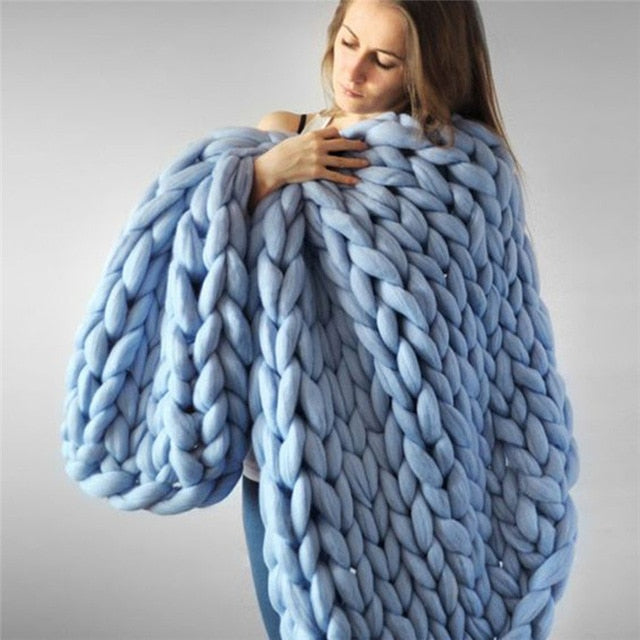 Sofa Cover Chunky Knitted Blankets Handmade Bedspreads Super Thick Yarn Merino Wool Soft Blanket Warm Winter Throw Blanket