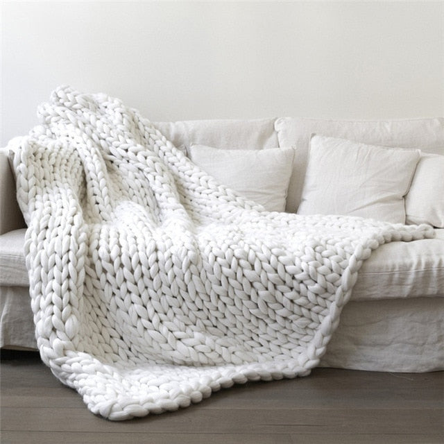 Sofa Cover Chunky Knitted Blankets Handmade Bedspreads Super Thick Yarn Merino Wool Soft Blanket Warm Winter Throw Blanket