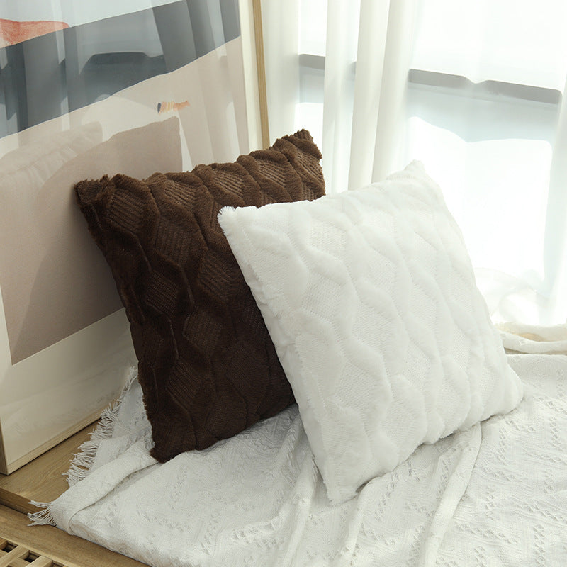 1pcs Plush Pillow Solid Color Sofa Pillowcase Simple Creative Geometric Diamond Block Embroidered Cushion