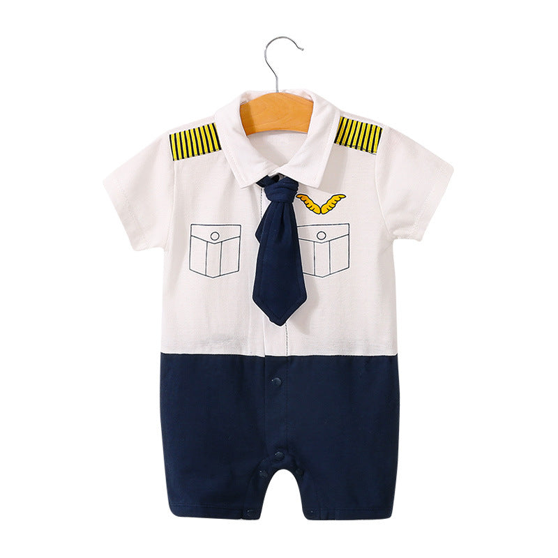 Baby Bodysuit Summer Short Sleeve Baby Full Moon Clothing Newborn Thin Gentleman Romper Creeper