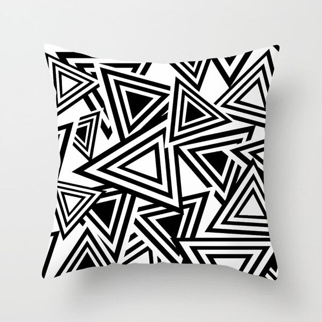 Geometric Cushion Cover Black and White Polyester Throw Pillow Case Striped Dotted Grid Triangular Geometric Art Cushion Cover