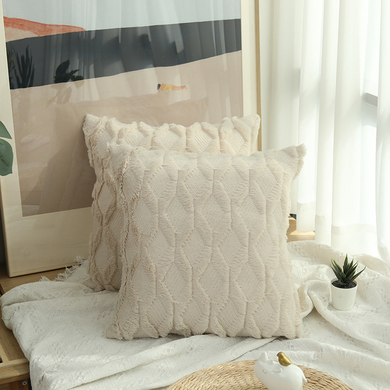 1pcs Plush Pillow Solid Color Sofa Pillowcase Simple Creative Geometric Diamond Block Embroidered Cushion