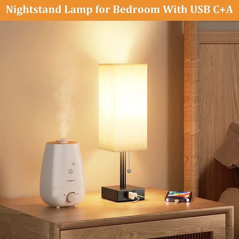 Linen 90 square desk lamp zipper switch three color temperature variable light A+C USB charging