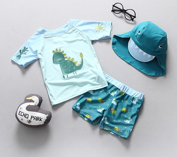 Children's Swimsuits Boy Baby Baby Swimsuit Child Swimming Child Sunscreen Dinosaur Surfing Suit + Sun Cap