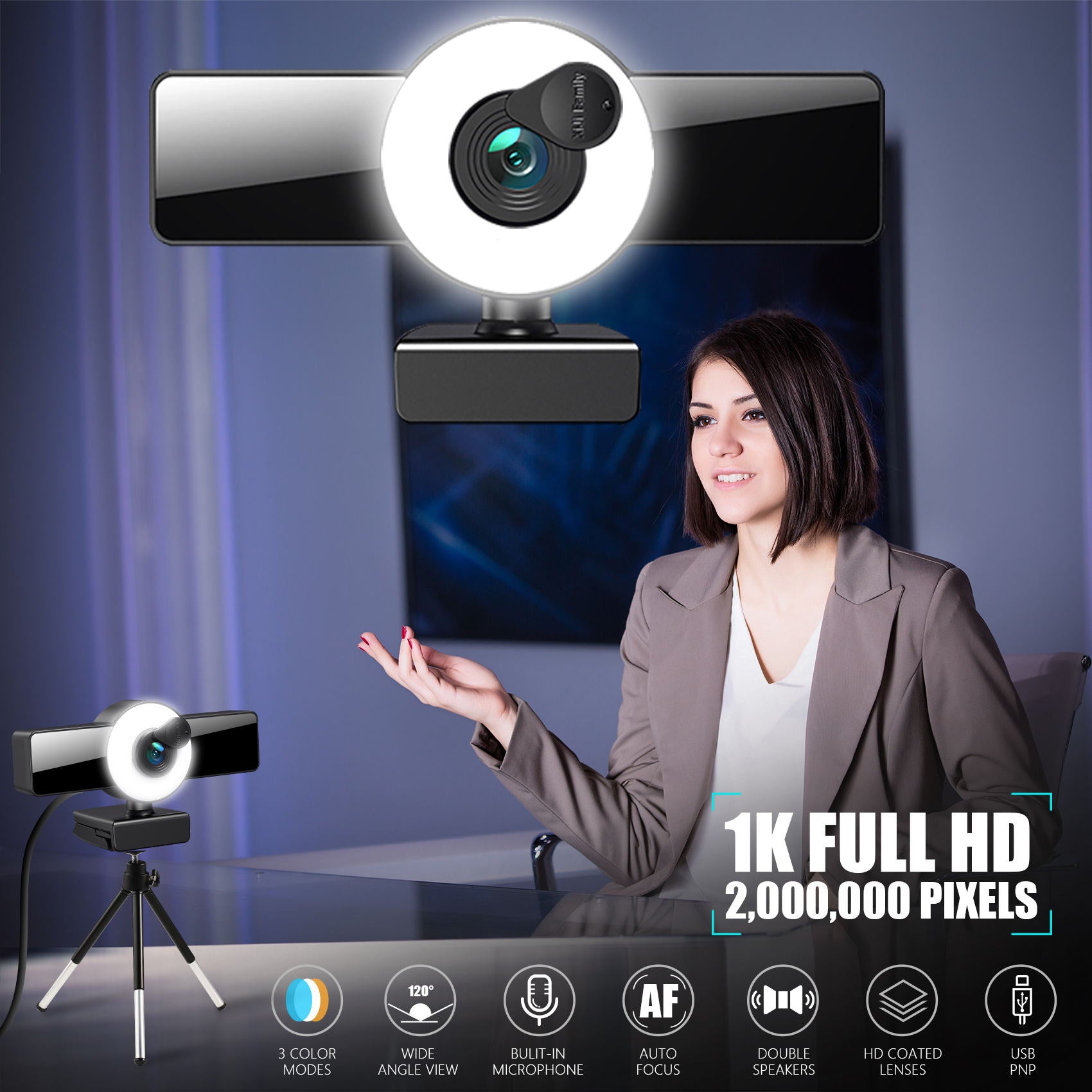 4k beauty autofocus 1080p computer camera high-definition audio USB live streaming webcam2k fill light