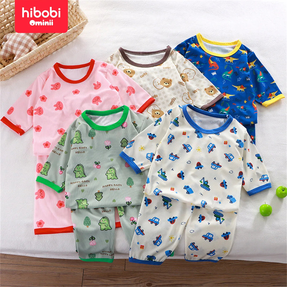 hibobi 2-Piece Children Air-Conditioning Clothing Summer Home Clothes Three-Quarter Sleeve Underwear Set Baby Pajamas Tracksuit