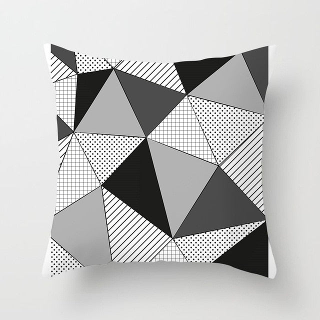 Geometric Cushion Cover Black and White Polyester Throw Pillow Case Striped Dotted Grid Triangular Geometric Art Cushion Cover