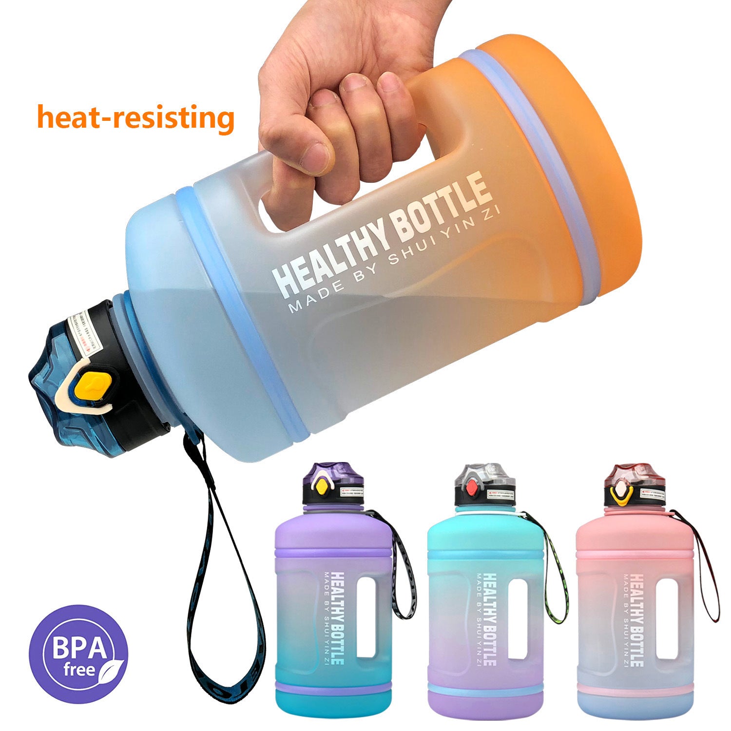 2.2L Water Bottle Straw Frosted Gradient Heat-Resistant Drop-Resistant Sports Fitness Space Cup Water Bottle