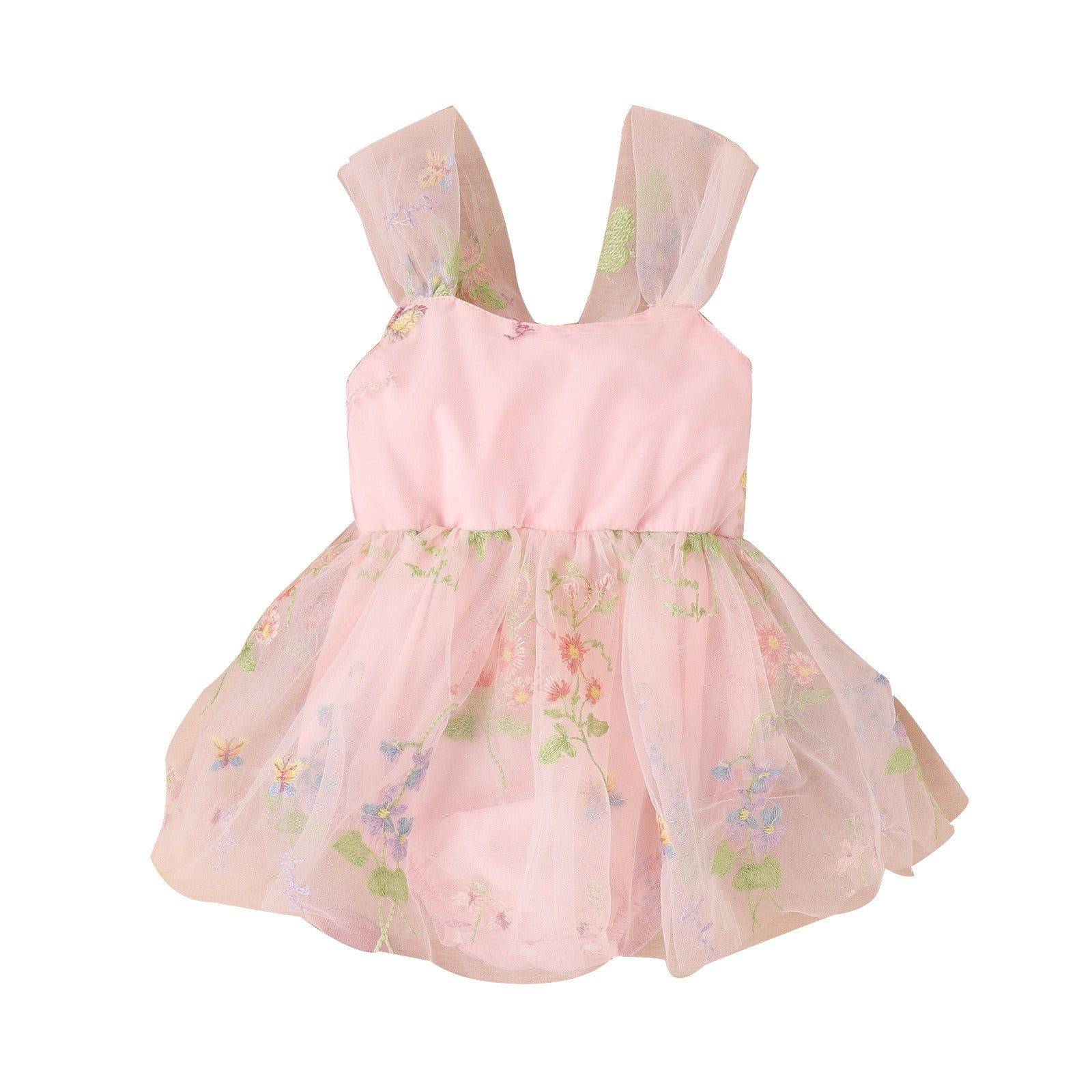 Girls' baby suspenders with embroidered flowers and mesh for princesses with open crotch and baby rompers