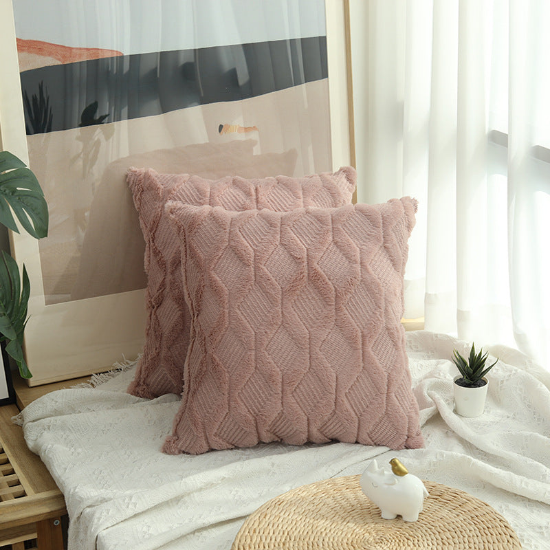 1pcs Plush Pillow Solid Color Sofa Pillowcase Simple Creative Geometric Diamond Block Embroidered Cushion