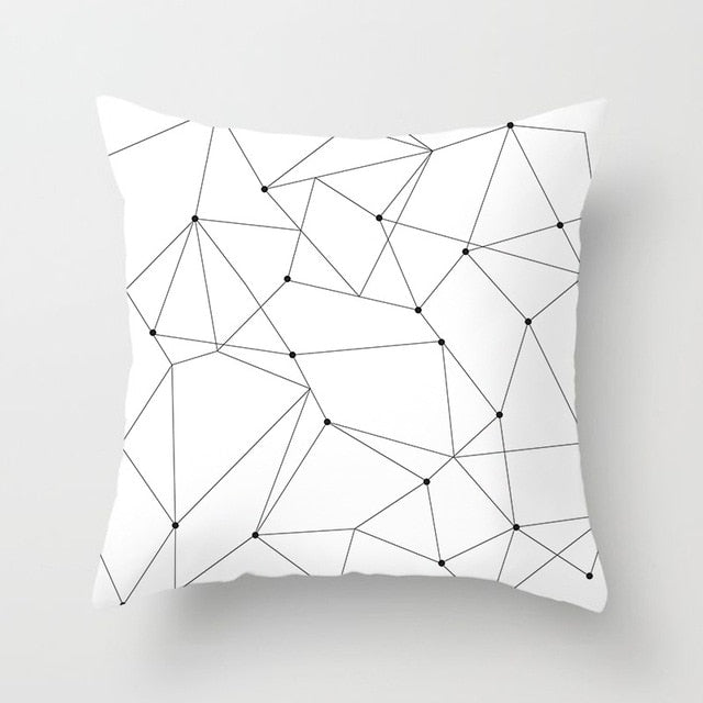 Geometric Cushion Cover Black and White Polyester Throw Pillow Case Striped Dotted Grid Triangular Geometric Art Cushion Cover