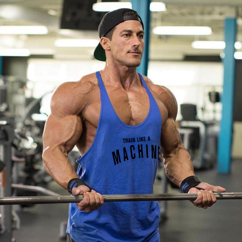 Bodybuilding and fitness vest printed with fine straps deep digging weightlifting pure cotton vest training suit