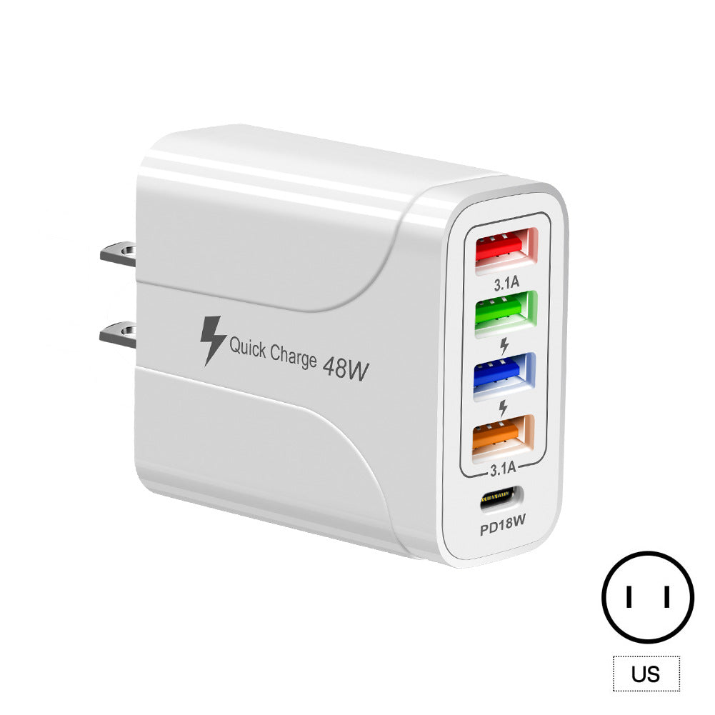 4USB+Type-C mobile phone charger PD18W 5-in-1 charging head 48W charger PD interface charger