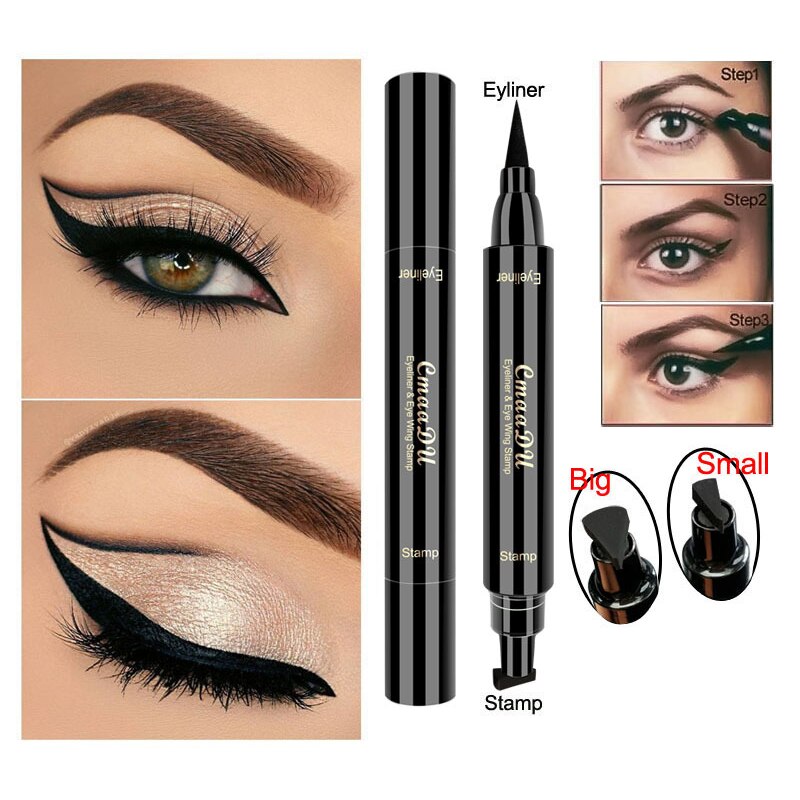 Cmaadu 2 In1 Stamp Seal Eyeliner Pen Waterproof Liquid Eyeliner Pencil Long Lasting Quick Dry Natural Make Up Black Liner