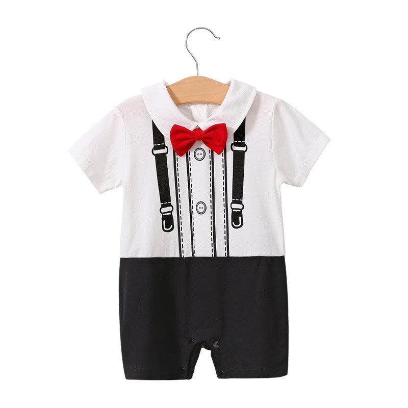 Baby Bodysuit Summer Short Sleeve Baby Full Moon Clothing Newborn Thin Gentleman Romper Creeper