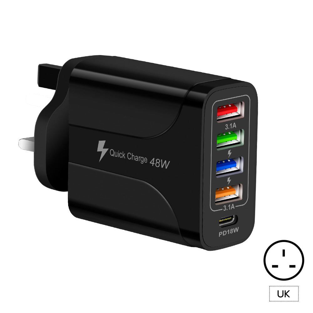 4USB+Type-C mobile phone charger PD18W 5-in-1 charging head 48W charger PD interface charger