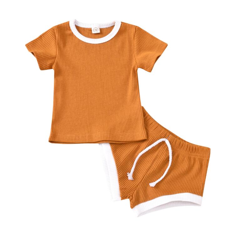 2020 Toddler Baby Boys Girls Summer Clothing Newborn Kids Baby Girls Ribbed Knitted Short Sleeve T-shirts+Shorts Tracksuits Sets