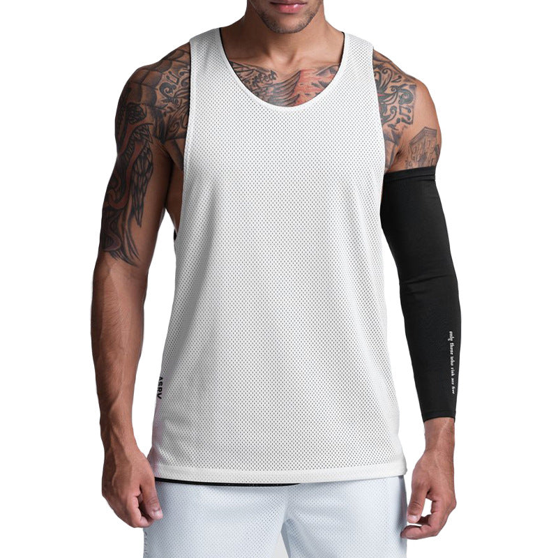 Summer New Fitness Vest Men's Loose Large Size Mesh Double-Sided Quick-Drying Breathable Sports Sleeveless t-Shirt Basketball Clothing