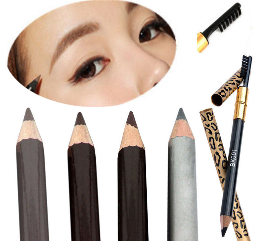 Leopard Women Eyebrow Pencil Waterproof Black Eye Brown Coffee Pencil With Brush Make Up Eyeliner Eye Liner Makeup Tools