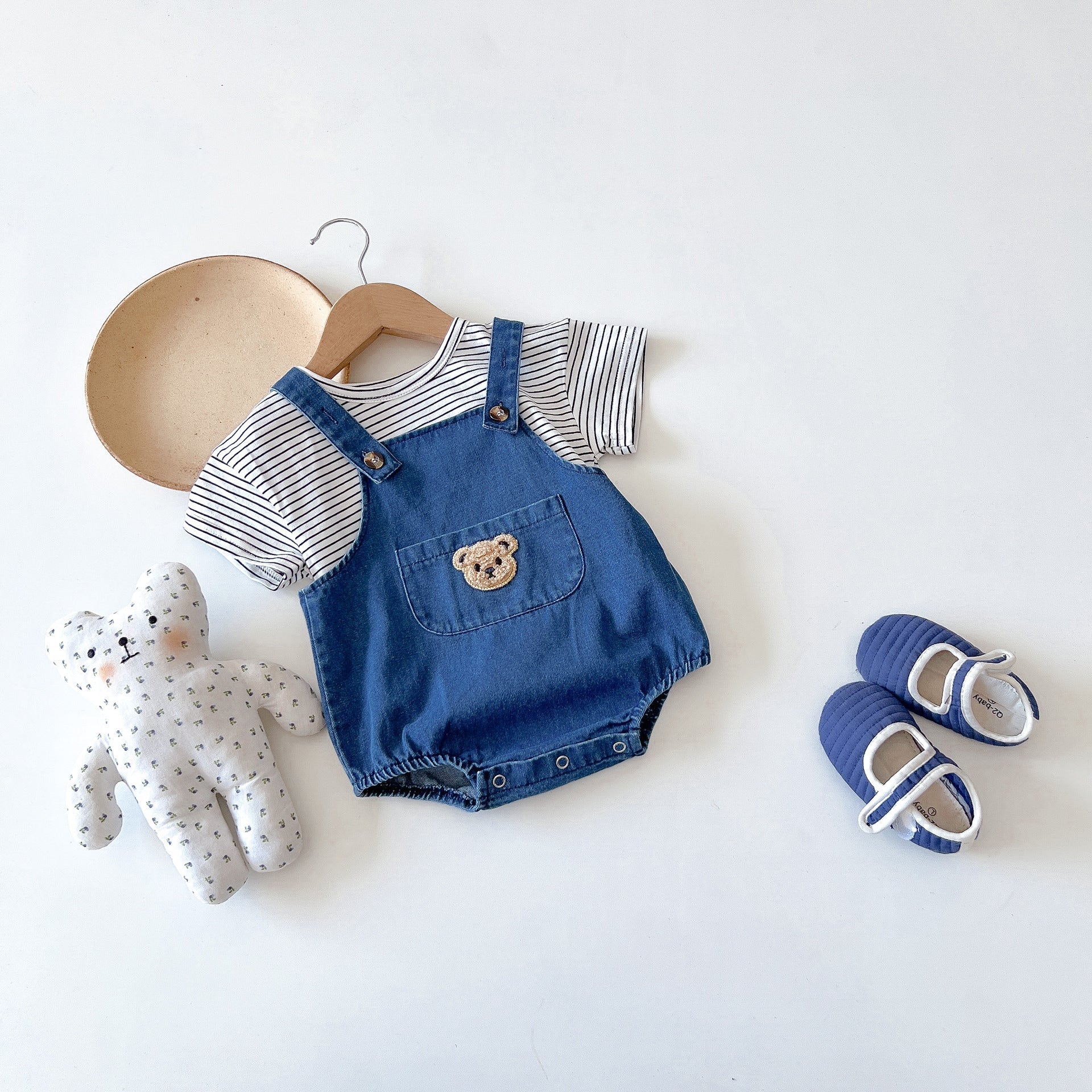 Bear denim overalls shorts children's clothing baby summer clothing baby overalls baby summer shorts