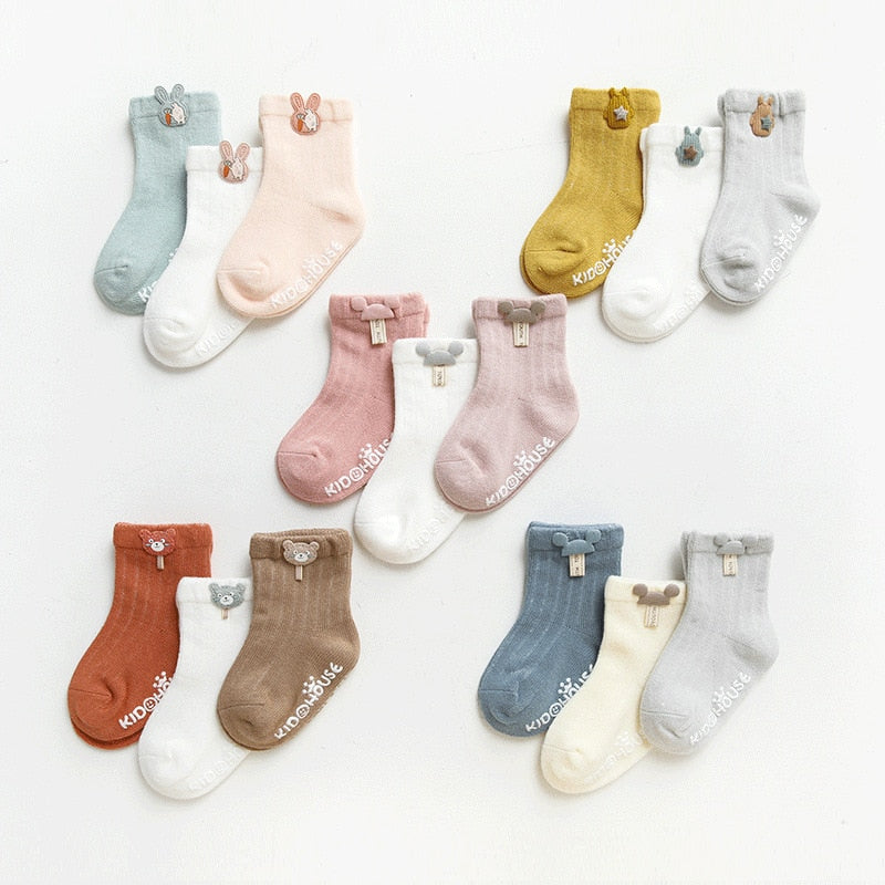 3 Pairs/Lot Infant Sock Cute Cartoon Newborn Baby Socks Dispensing Glue Non-slip Boys Girls Baby Socks Floor Socks Kids Sock