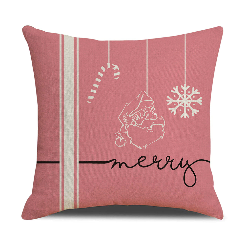 Pink cartoon Christmas linen pillowcase, sofa cushion, home goods pillowcase