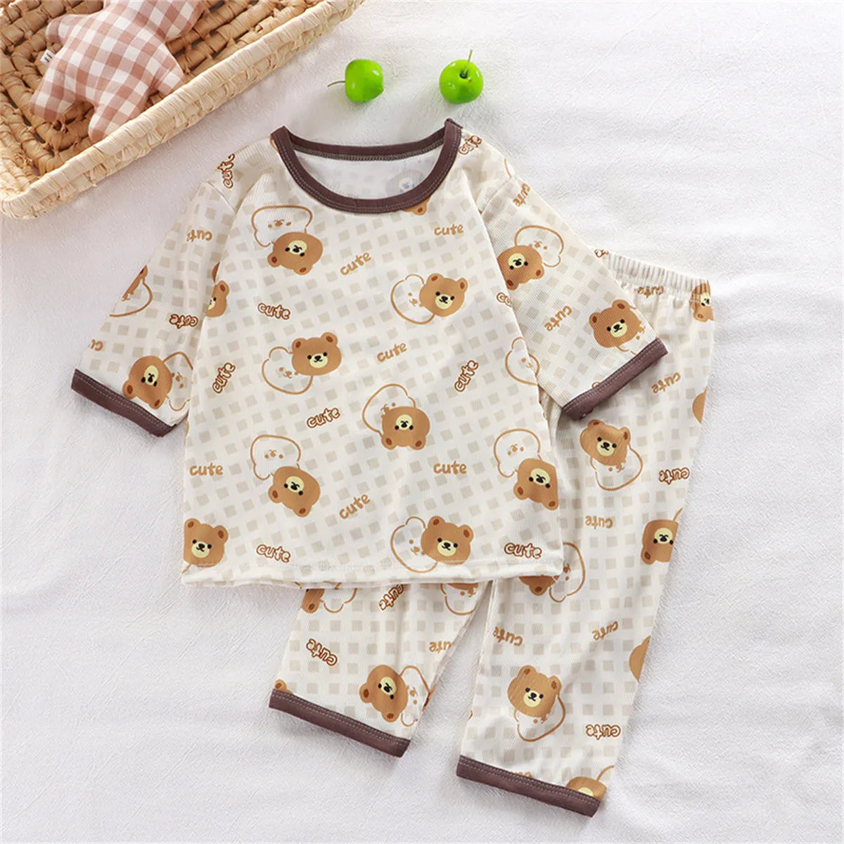 hibobi 2-Piece Children Air-Conditioning Clothing Summer Home Clothes Three-Quarter Sleeve Underwear Set Baby Pajamas Tracksuit