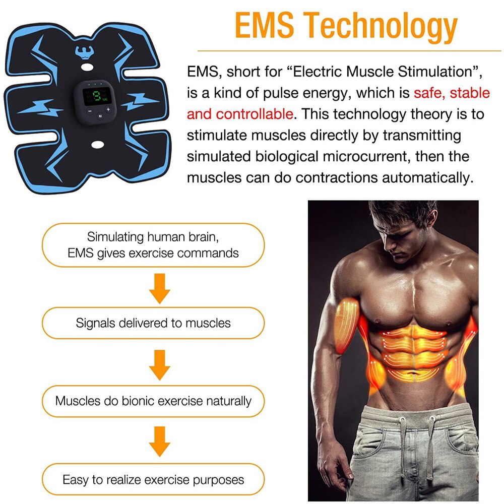 EMS Muscle Stimulator with LED Display USB Rechargeable Abdominal Belt Work Out Power Fitness Abdominal Men Women