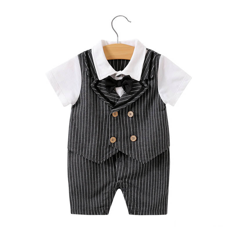 Baby Bodysuit Short Sleeve Baby Full Moon Clothing Newborn Thin Gentleman Romper Creeper