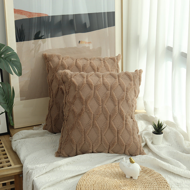 1pcs Plush Pillow Solid Color Sofa Pillowcase Simple Creative Geometric Diamond Block Embroidered Cushion