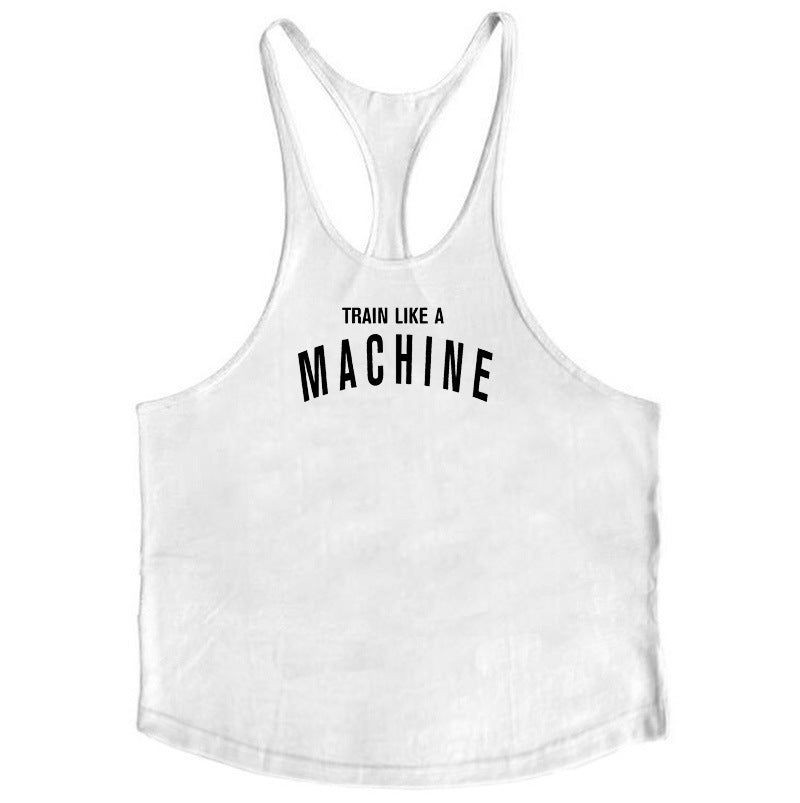 Bodybuilding and fitness vest printed with fine straps deep digging weightlifting pure cotton vest training suit