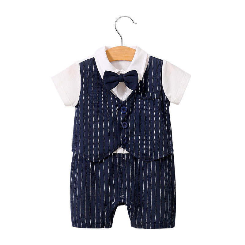 Baby Bodysuit Summer Short Sleeve Baby Full Moon Clothing Newborn Thin Gentleman Romper Creeper