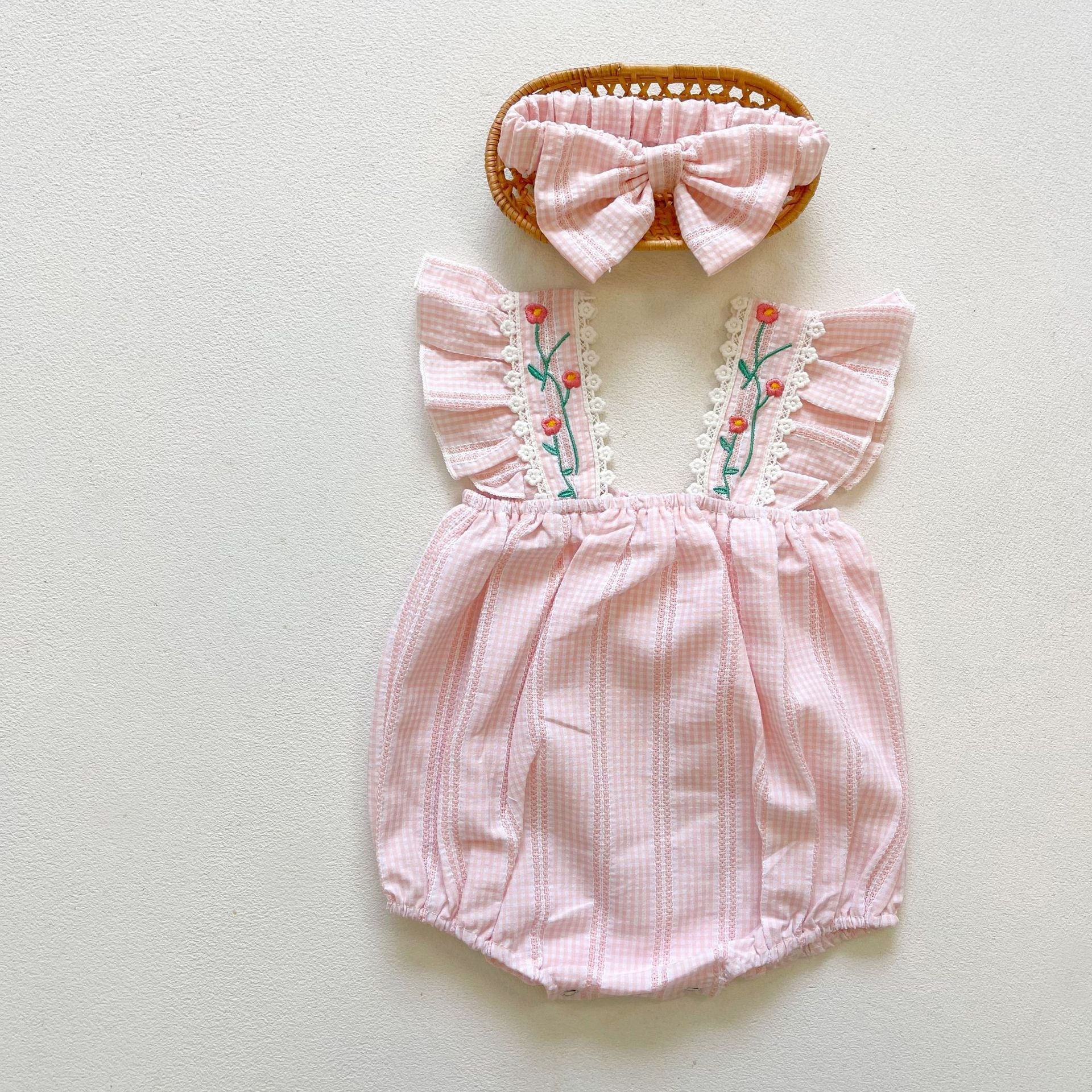 Summer Baby Bodysuit Sleeveless Romper Korean Version Plaid Jacquard Baby Bag Fart Clothes To Go Out Romper