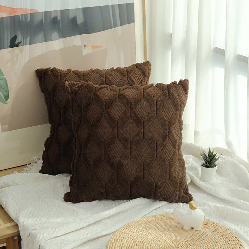 1pcs Plush Pillow Solid Color Sofa Pillowcase Simple Creative Geometric Diamond Block Embroidered Cushion