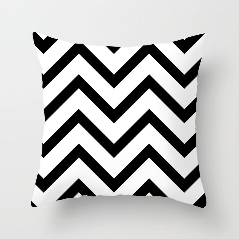 Geometric Cushion Cover Black and White Polyester Throw Pillow Case Striped Dotted Grid Triangular Geometric Art Cushion Cover