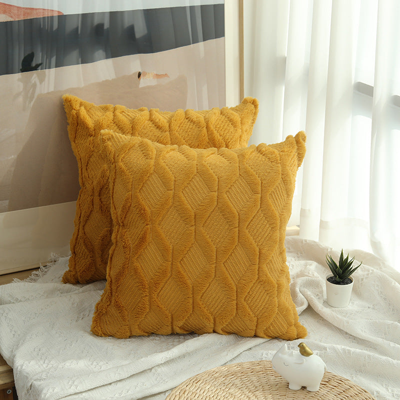 1pcs Plush Pillow Solid Color Sofa Pillowcase Simple Creative Geometric Diamond Block Embroidered Cushion