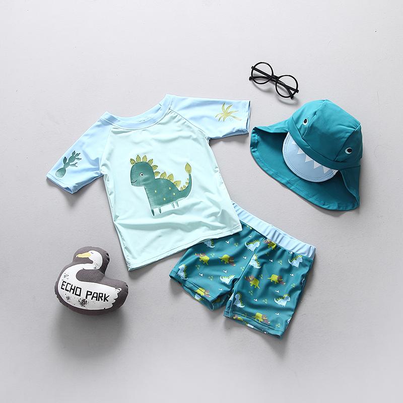 Children's Swimsuits Boy Baby Baby Swimsuit Child Swimming Child Sunscreen Dinosaur Surfing Suit + Sun Cap