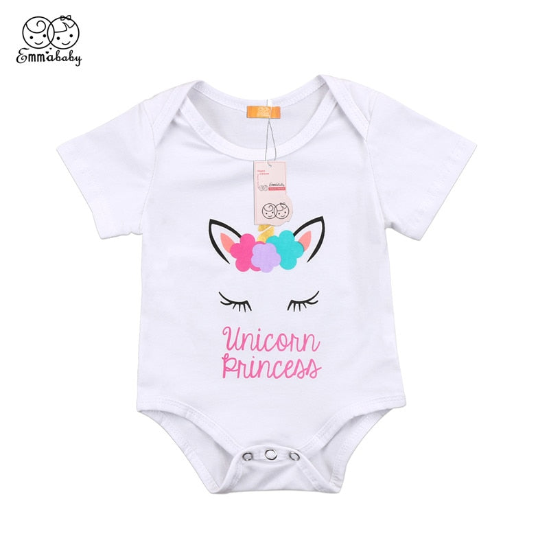 Year's Costumes For Boys Girls Summer Unicorn Flower Bodysuit For Newborn Baby Cotton Short Sleeve Jumpsuit Baby Clothing