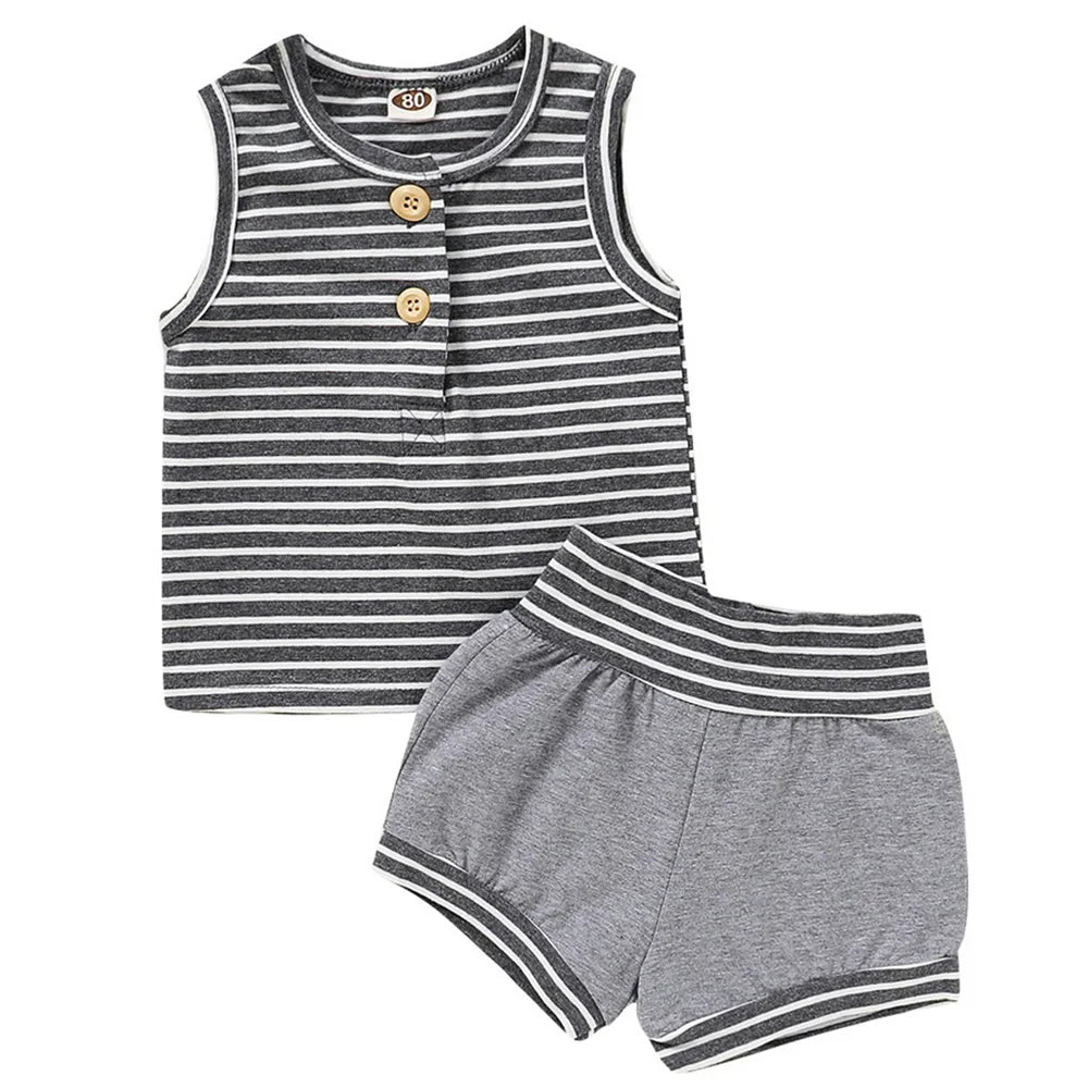 Summer Baby Shorts Set For Girls Boys Newborn Clothes 2Pcs Bottom Vest+Striped Shorts Sleeveless Toddler Boy Clothing Suit D30