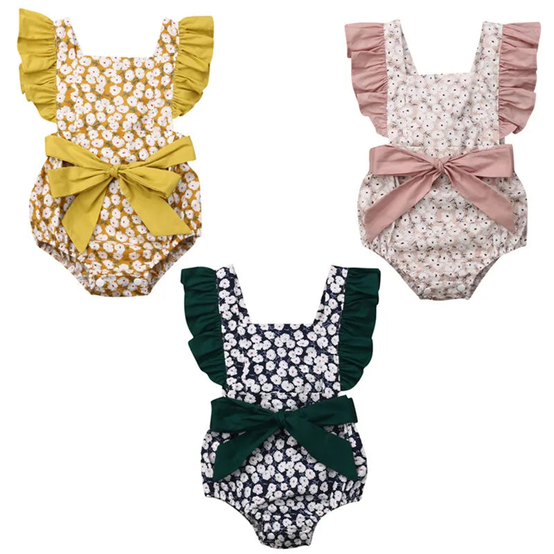 0-24M Infant Baby Girls Floral Bow Romper Jumpsuit Outfits Sunsuit Clothes Baby Clothing