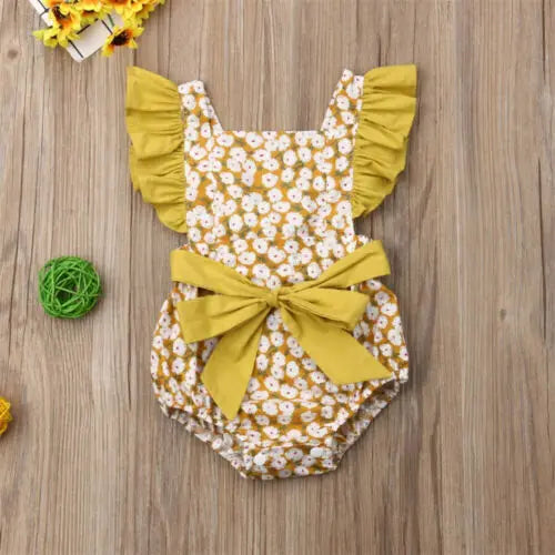 0-24M Infant Baby Girls Floral Bow Romper Jumpsuit Outfits Sunsuit Clothes Baby Clothing